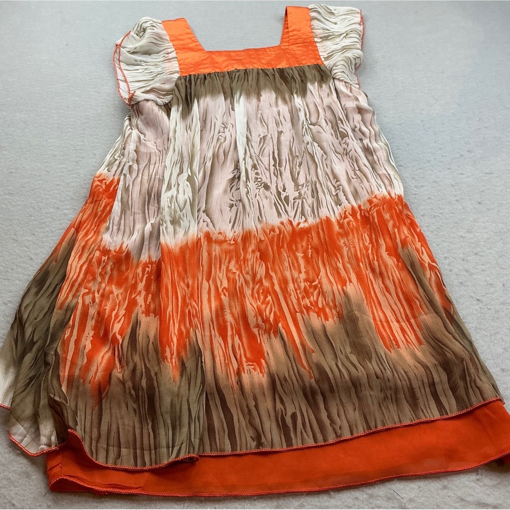 Y2K Mini Dress Abstract Tie Dye Orange‎ Brown Size M Artistic Summer